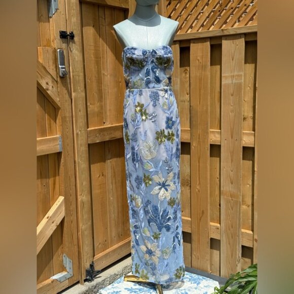 🆕 BRONX & BANCO 🧿 NWOT Dahlia Floral Gown, Baby Blue Multi Maxi - Sz M US 6 - Picture 3 of 15